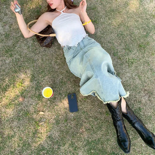 Long denim skirt