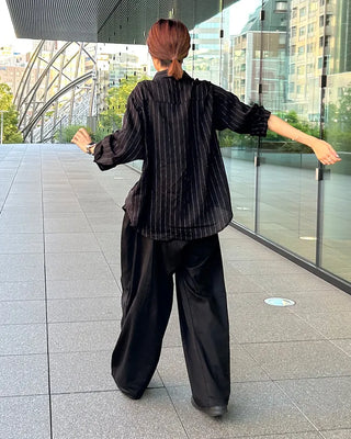 Twill balloon wide pants