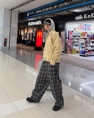 Big check wide pants