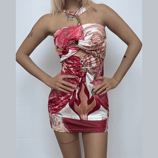 Hollow out o ring contrast cut out mini dress