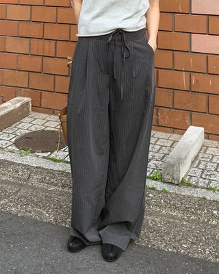 Striped pintuck wide-leg pants