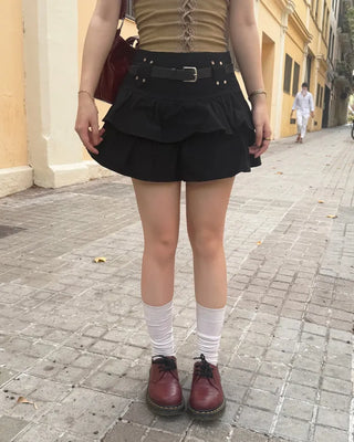 (With belt) Studded ruffle mini skirt