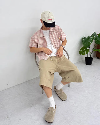 Checked embroidered short-sleeved shirt