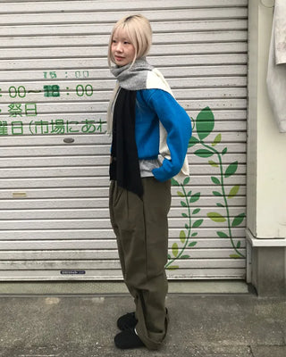 Elastic waistband, two-pleat wide-leg pants