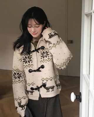 Nordic pattern toggle cardigan