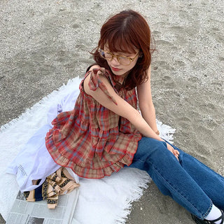 Checked sleeveless blouse
