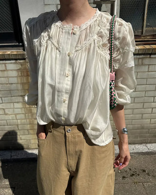 Scalloped lace detail blouse