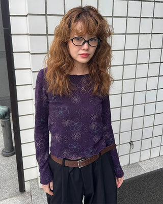 Floral print sheer long t-shirt