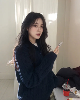 (3 colors) Thick Cable Knit Cardigan