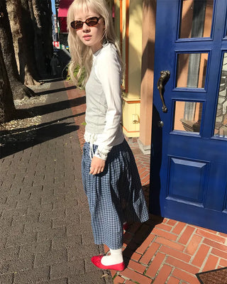 Vintage check midi skirt