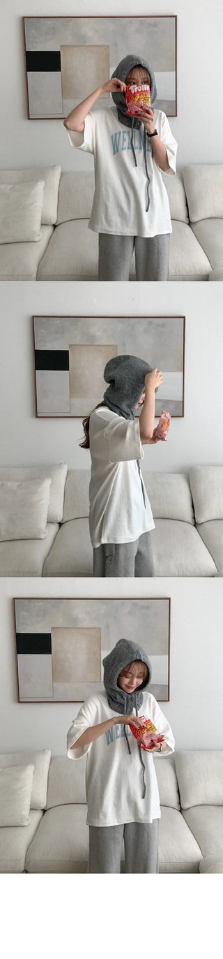 [Brushed outer fabric] Lettering short-sleeved T-shirt
