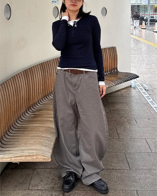 Layered Button Long T-Shirt