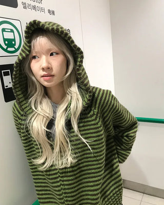 Striped knit hoodie