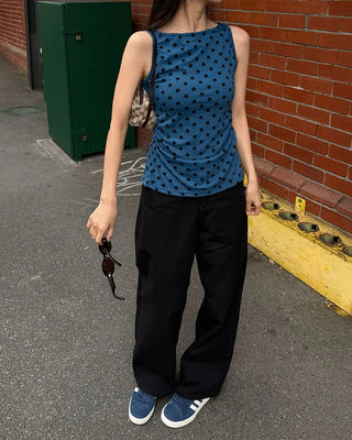 Polka Dot Round Neck Sleeveless