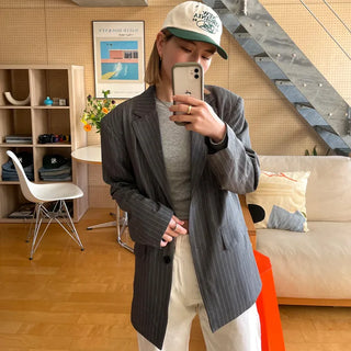 Striped Shoulder Pad Oversized Jacket