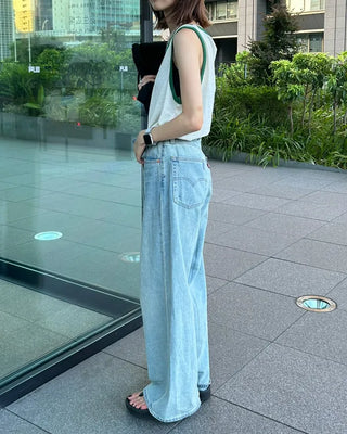 Color-block linen sleeveless top