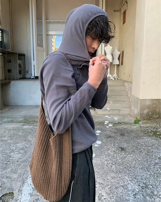 Diagonal Button Waffle Cotton Hoodie