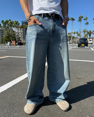 Wide balloon denim pants