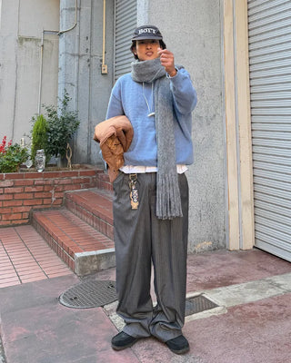 Two-pleat striped slacks