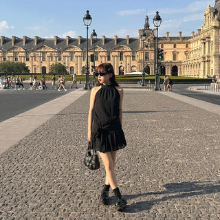Halter neck frill mini dress