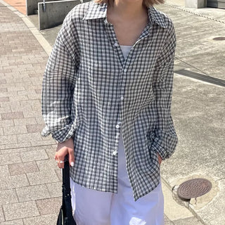 Unisex seersucker check shirt