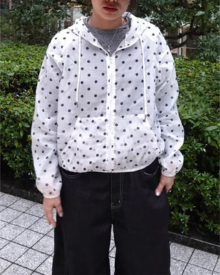 Loose-fit polka dot hooded zip-up