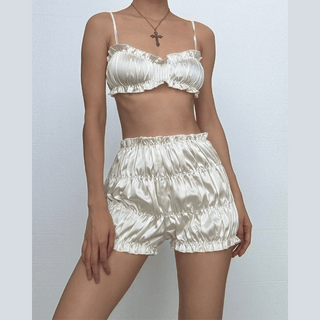 Smocked ruched solid cami pant set