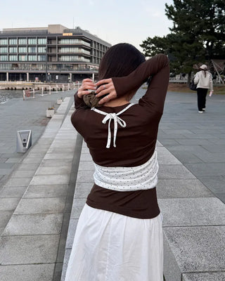 Boat neck long-sleeve top