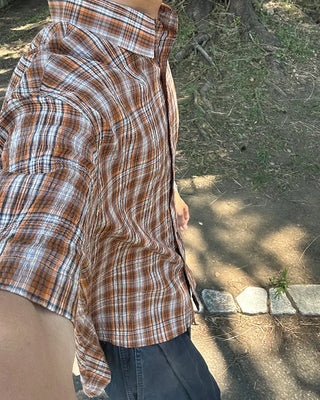 Checkered short-sleeved T-shirt