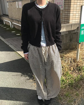 Striped pants with string waistband