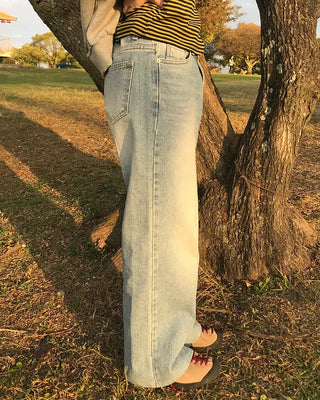 Semi-straight denim pants