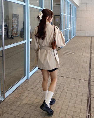 Double-breasted half trench coat