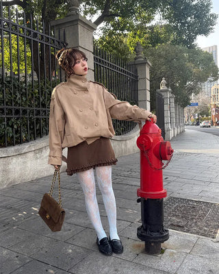 High-neck short trench coat