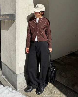 Polka Dot Round Neck Cardigan