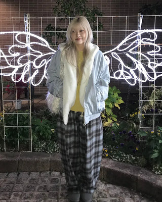 Checked wide-leg pants with string waistband