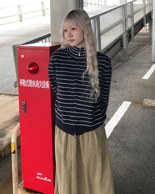 Striped knit zip-up