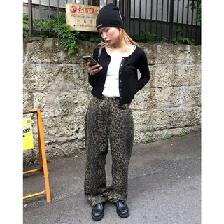 Unique leopard print wide-leg pants