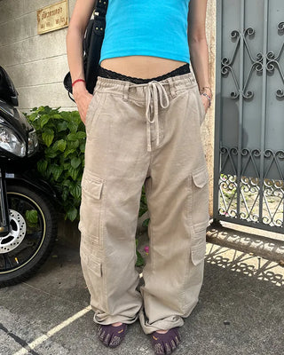 Double cargo pocket cotton pants