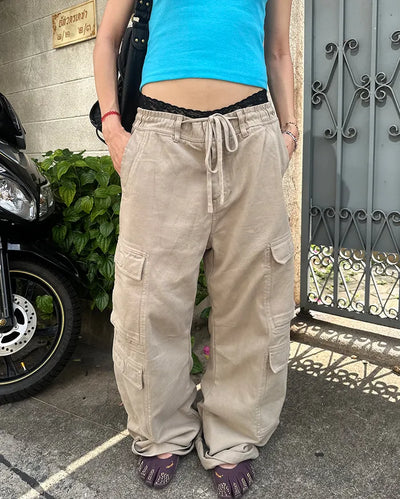 Double cargo pocket cotton pants