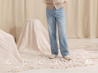 [CULTUM] Vintage Washed Straight Leg Jeans