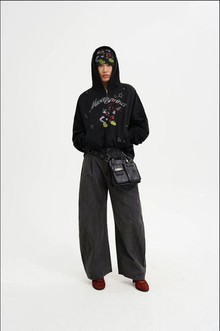 [MASONPRINCE] Bear Print Zip-Up Hooded Cardigan