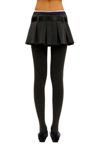 [Moromoro2] Linen Satin Plaid Pleated Skirt