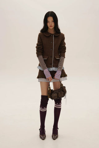 [Moromoro2] Asymmetric Collar Layered Knit  Sweater