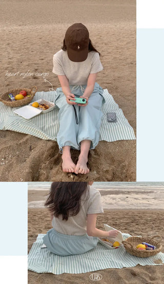 Plain waffle knit short-sleeved T-shirt (4c)