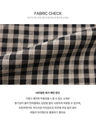 High Ribbon Check Shirred Blouse