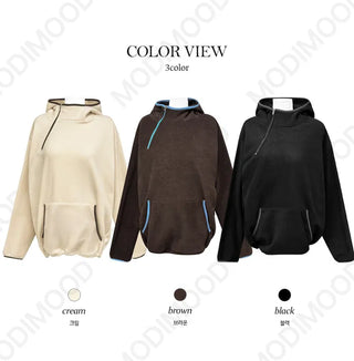 Q diagonal zipper hooded fleece Jacket - 3 colors