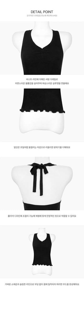 Wool shirring frill halter ribbon sleeveless - 3 colors