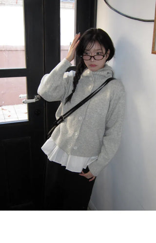 Moruka Hooded Button High Neck Knitwear Cardigan - 5 Colors
