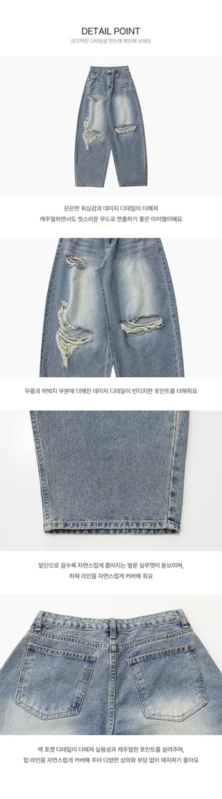 Thunder Real Balloon Damaged Wide Denim Pants