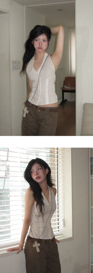 Free Halter Stripe Blouse - 2 Colors